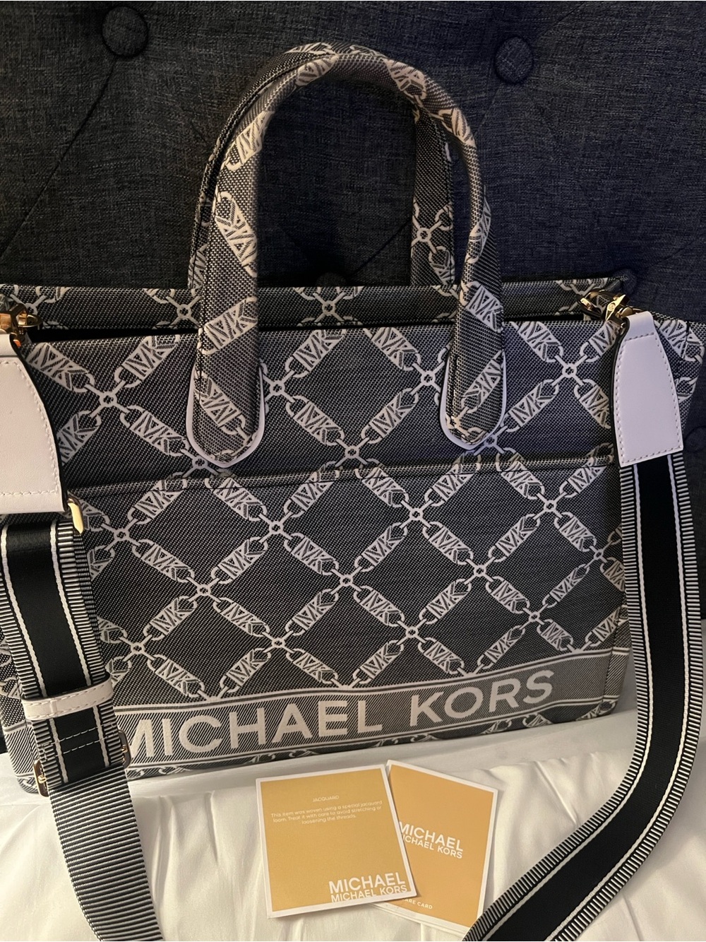 Michael Kors Gray and White Signature Canvas Messenger Bag